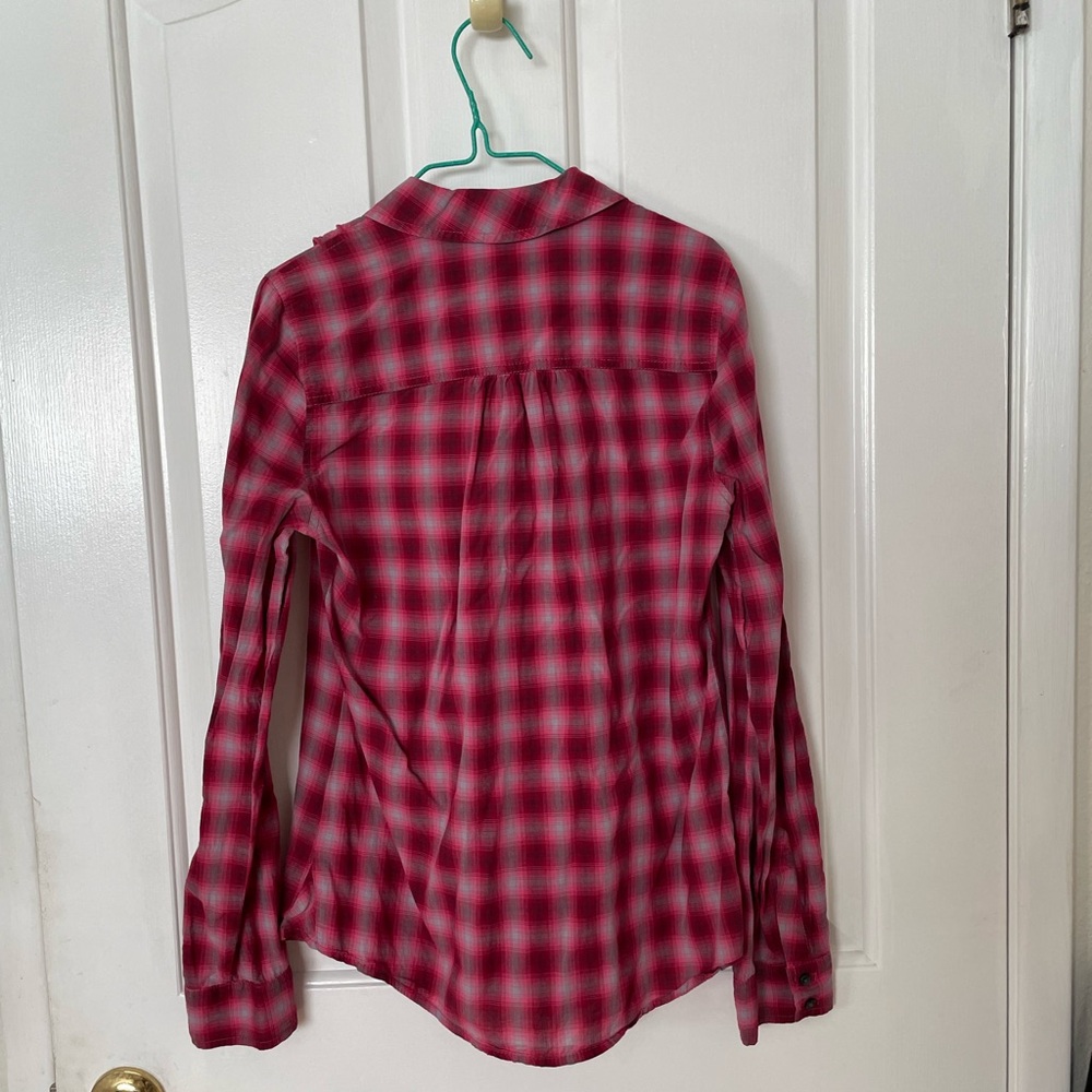 Express Women's Pink Raspberry Plaid Ruffle Top XS - Picture 6 of 7